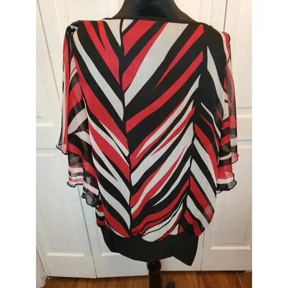 Red/Black Stripe Chiffon Blouson Blouse Cato 18/20 Boho Festive Brunch Church 00 - Picture 2 of 10